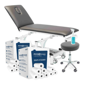 Table PhysioPro 2 plans + Tabouret + 2 Cartons Draps + 1 Physiospray